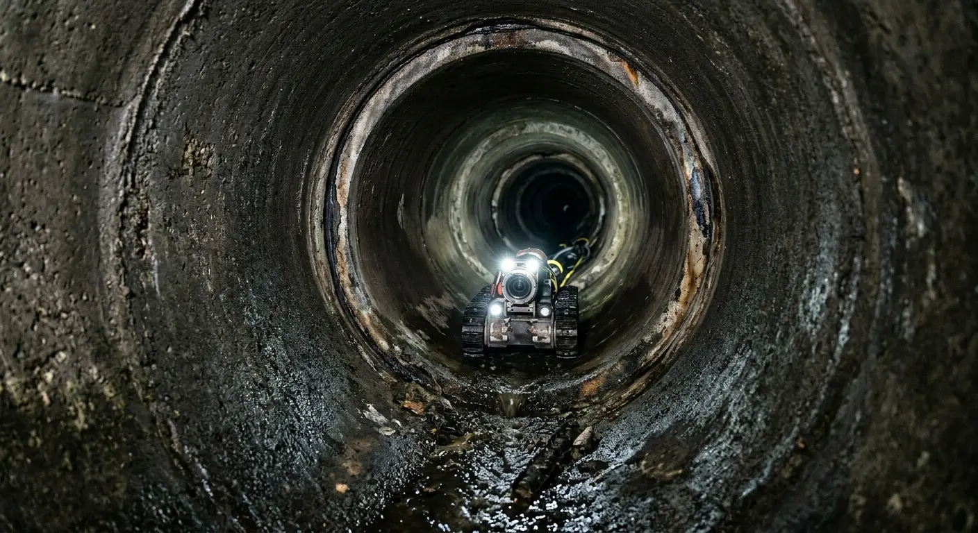 Robotic sewer camera inspecting pipe interior for Drain Snake Service in City of Orange
